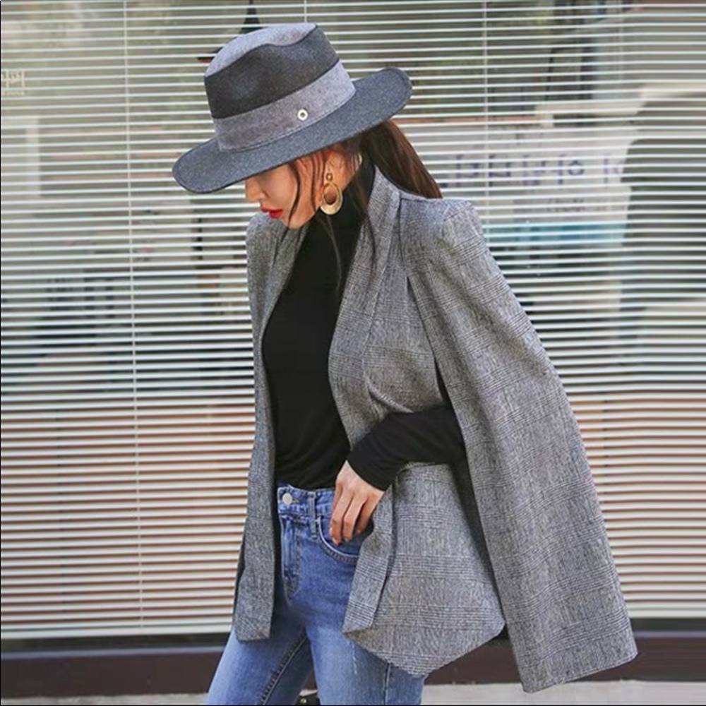 Brand New Grey Plaid Cape Blazer S
